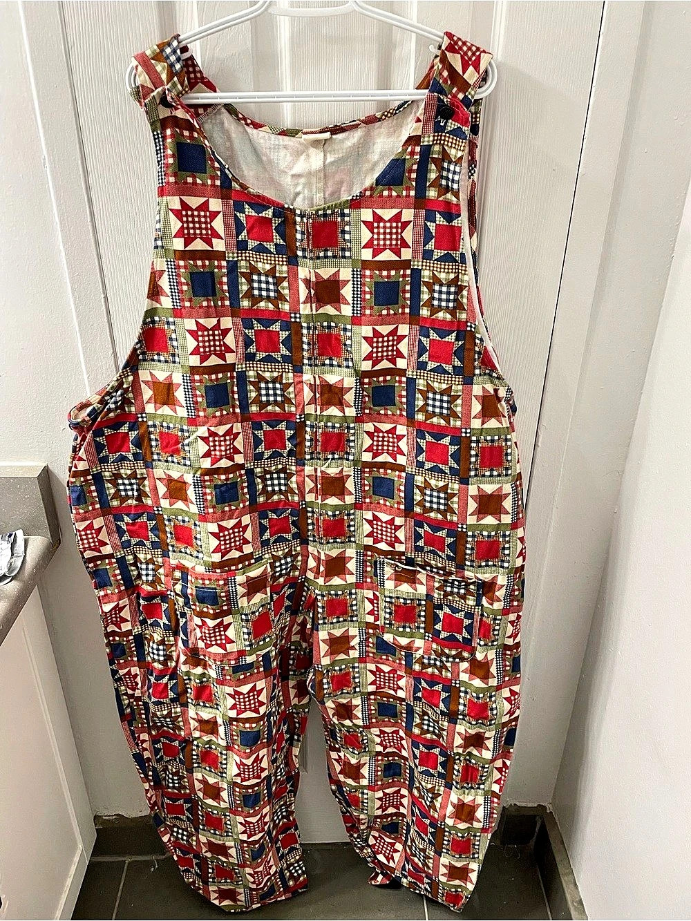 Lucy & Yak Patchwork Wide Leg Overalls in Multicolor Like New